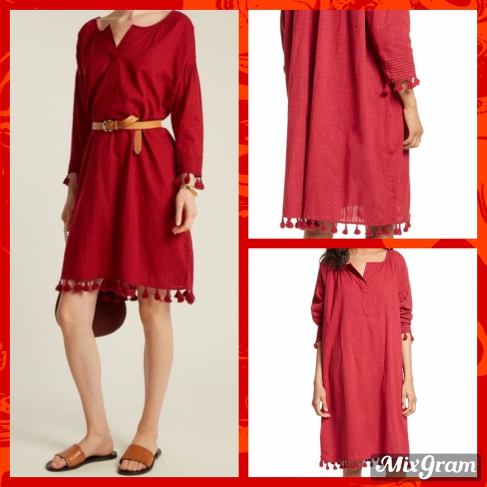 NWT The Great The Tassel Tunic Dress Red LS